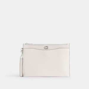 Borsa a Mano Donna Coach Pouch Wristlet In Crossgrain Leather With Signature Canvas Interior Bianche | ITAHZ838