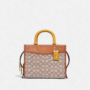 Borsa a Mano Donna Coach Rogue 25 In Signature Textile Jacquard Marroni Grigie | ITFDV841