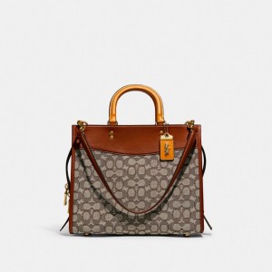 Borsa a Mano Donna Coach Rogue In Signature Textile Jacquard Marroni Grigie | ITLIQ846