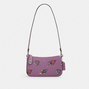 Borsa a Tracolla Donna Coach Cosmic Penn With Rocket Print Argento Viola Colorate | ITKOJ862