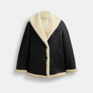 Cappotto Donna Coach Shawl Collar Shearling Nere | ITGSA397