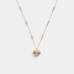 Collana Donna Coach Quilted Signature Heart Pendant Oro | ITVRG590