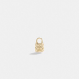 Earring Donna Coach 14 K Quilted Signature Padlock Single Stud Oro | ITZUF535