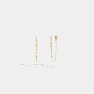 Earring Donna Coach Classic Pearl Chain Oro | ITNWL540