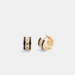 Earring Donna Coach Signature Enamel Hoop Oro Nere | ITILS560