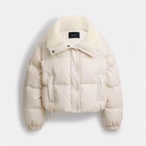 Giacca Donna Coach Cropped Puffer With Sherpa Bianche | ITHAF427