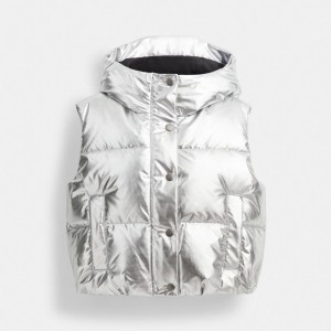 Giacca Donna Coach Puffer Vest In Metallic Argento | ITVRX434