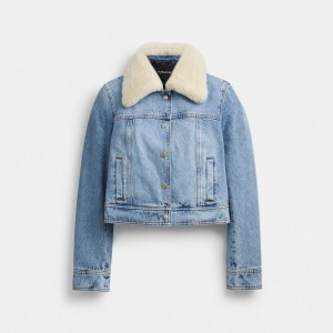 Giacca Donna Coach Shearling Collar Denim Blu | ITMQB437