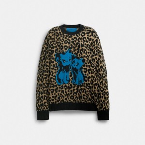 Maglia Donna Coach The Lil Nas X Drop Leopard Print Crewneck Leopardate Colorate | ITZUH483