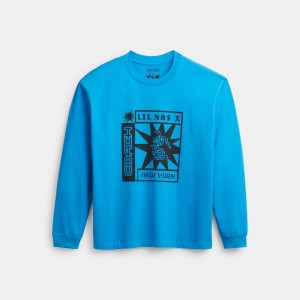 Magliette Donna Coach The Lil Nas X Drop Long Sleeve Sun Blu | ITYXH510