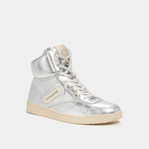 Sneakers Donna Coach C202 High Top Argento | ITPJP369