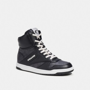 Sneakers Uomo Coach C202 High Top In Signature Canvas Grigie Nere | ITXYG131