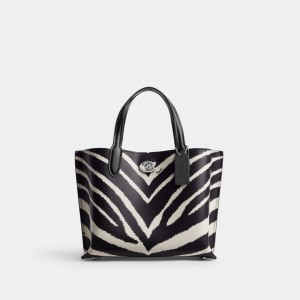 Tote Donna Coach Willow 24 With Zebra Print Argento | ITVRQ954