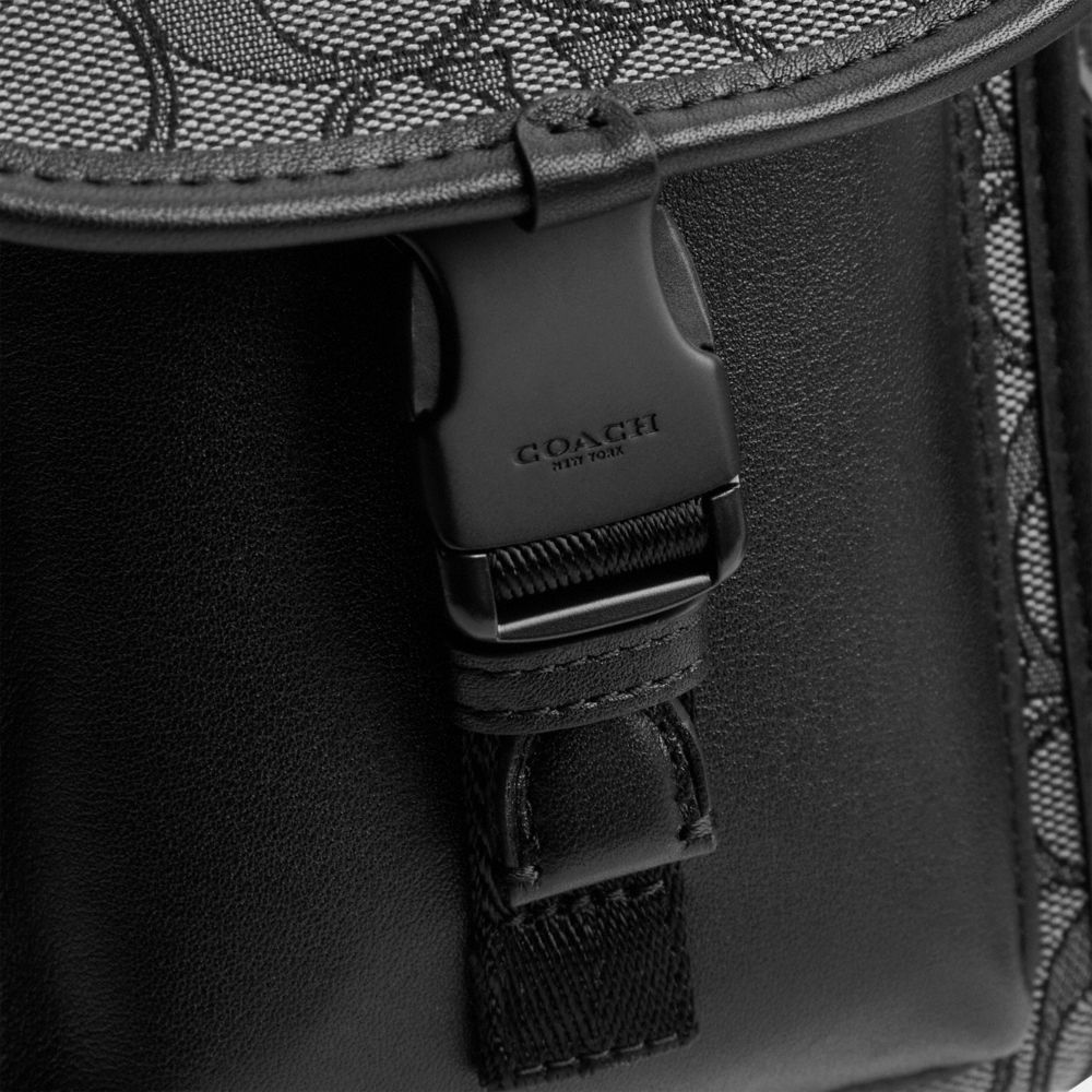 Borsa Crossbody Uomo Coach Charter North/South With Hybrid Pouch In Signature Jacquard Grigie Nere | ITAHJ214