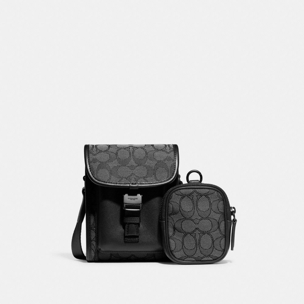 Borsa Crossbody Uomo Coach Charter North/South With Hybrid Pouch In Signature Jacquard Grigie Nere | ITAHJ214