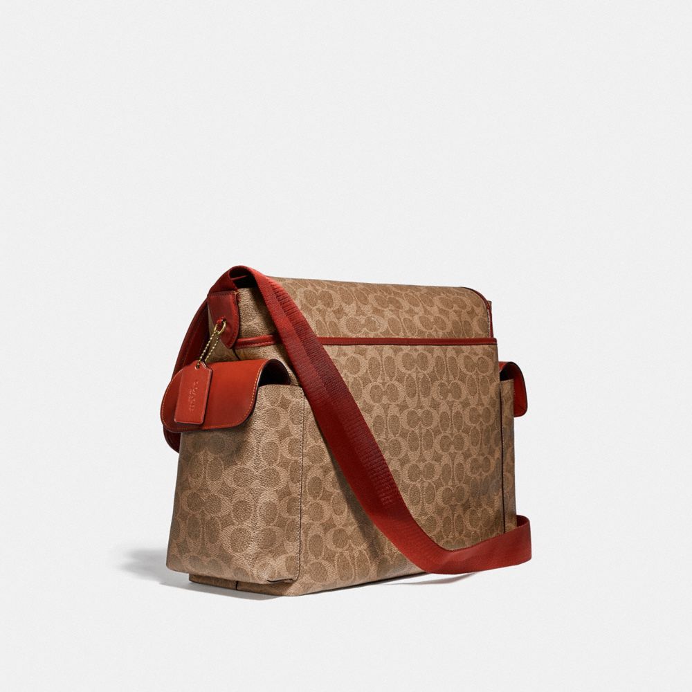 Borsa a Mano Donna Coach Baby Messenger In Signature Canvas Marroni Rosse | ITOKQ819