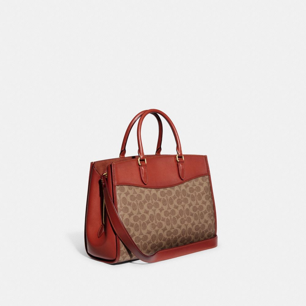 Borsa a Mano Donna Coach Brooke Carryall In Signature Canvas Marroni Rosse | ITYXR822