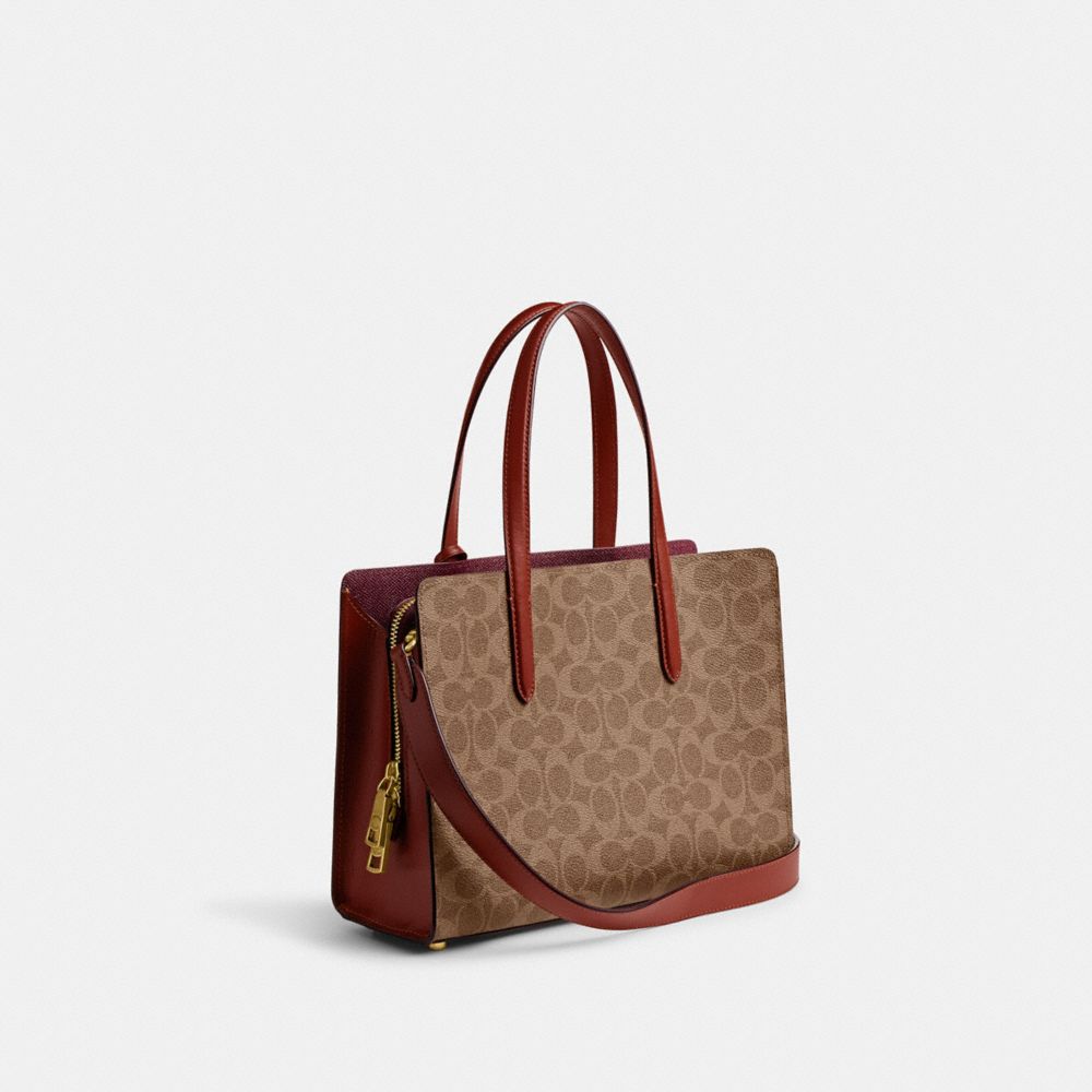 Borsa a Mano Donna Coach Carter Carryall 28 In Signature Canvas Marroni Rosse | ITEBS830