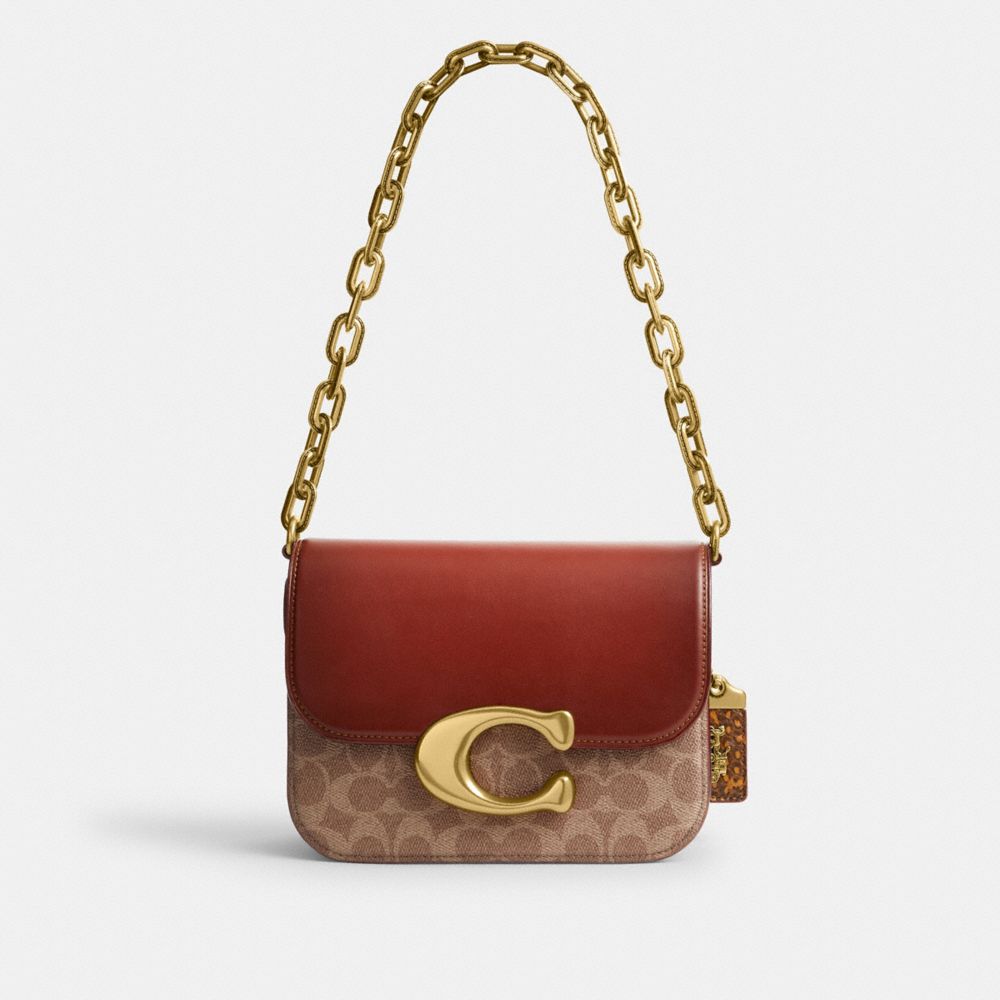 Borsa a Mano Donna Coach Idol In Signature Canvas With Snakeskin Detail Marroni Rosse | ITUZH834