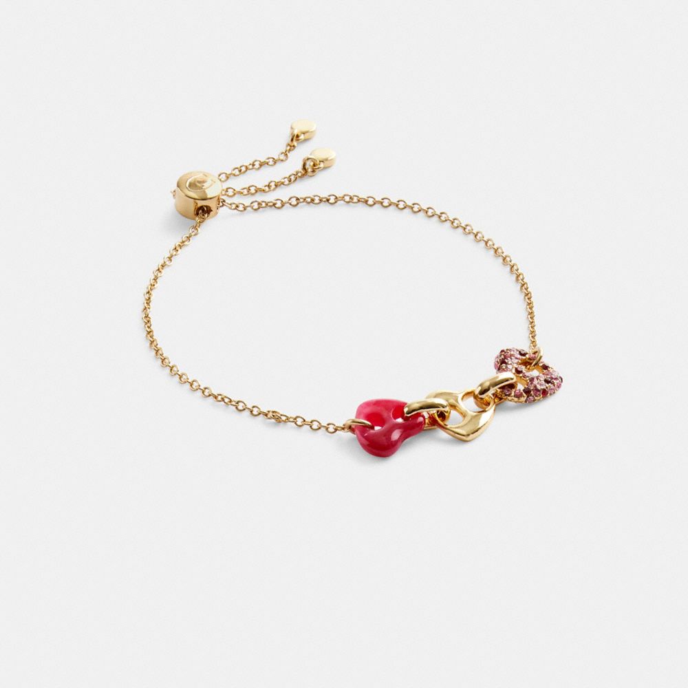 Bracciale Donna Coach Pavé Hearts Chain Link Slider Oro Rosa Colorate | ITAHT526