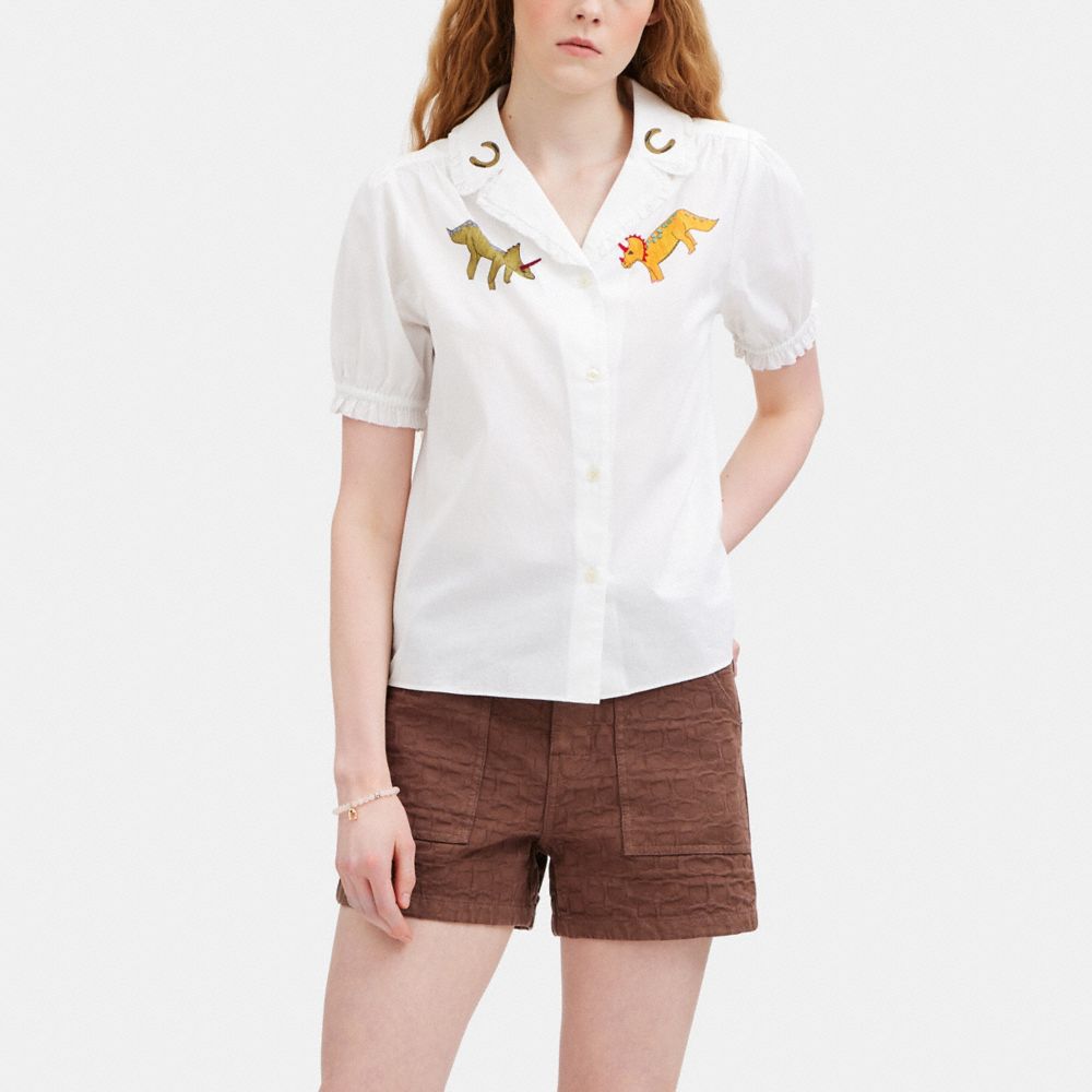 Camicia Donna Coach X Observed By Us Short Sleeve Button Down Bianche | ITQMV463