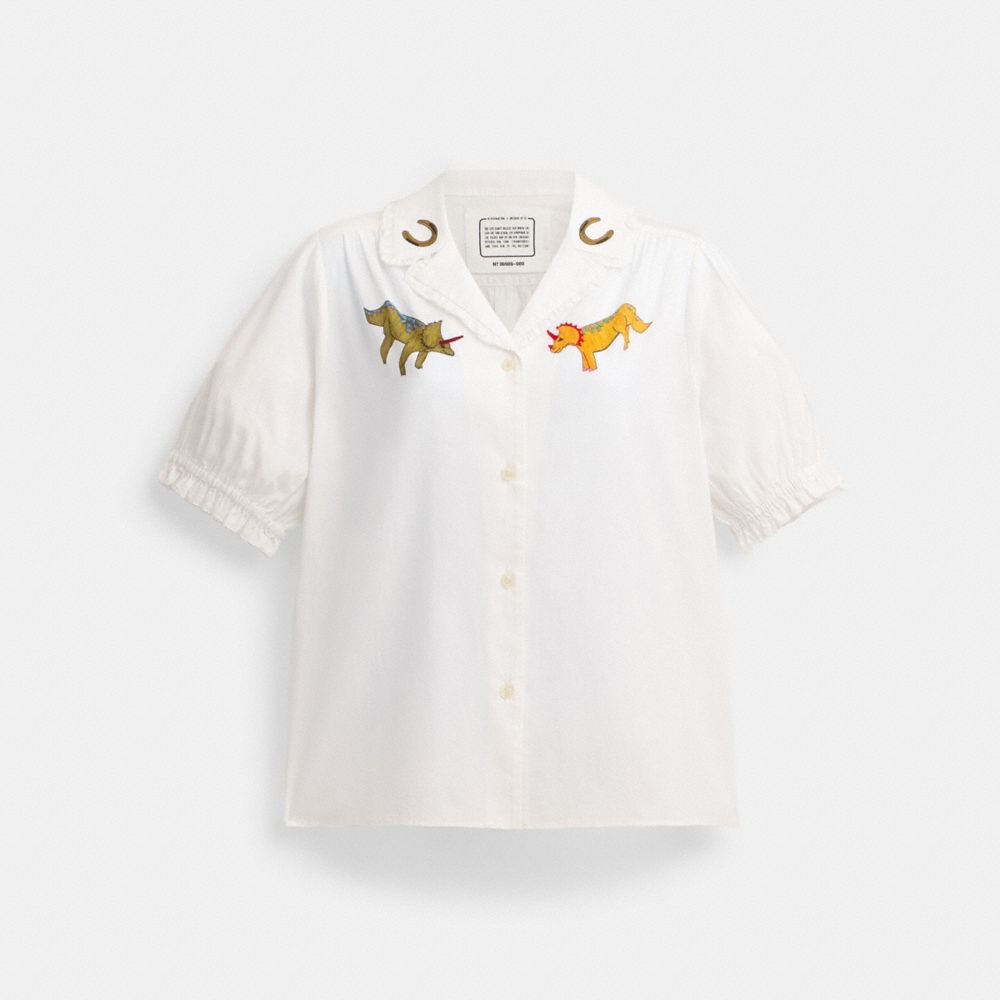 Camicia Donna Coach X Observed By Us Short Sleeve Button Down Bianche | ITQMV463