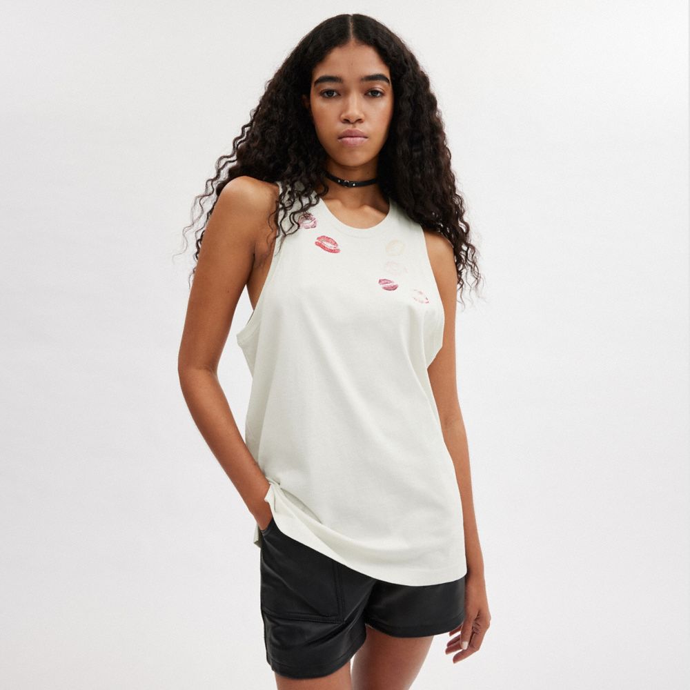 Canotta Donna Coach Buy Now Lip Print Top Bianche | ITWNZ514