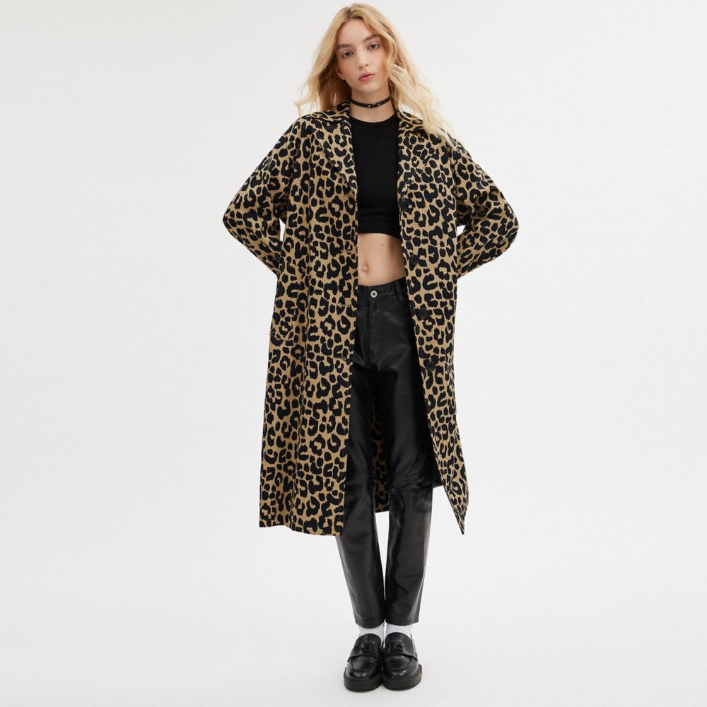 Cappotto Donna Coach Leopard Oversized Trench Leopardate | ITZUY392