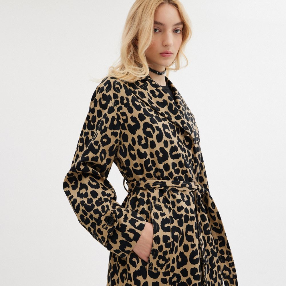 Cappotto Donna Coach Leopard Oversized Trench Leopardate | ITZUY392