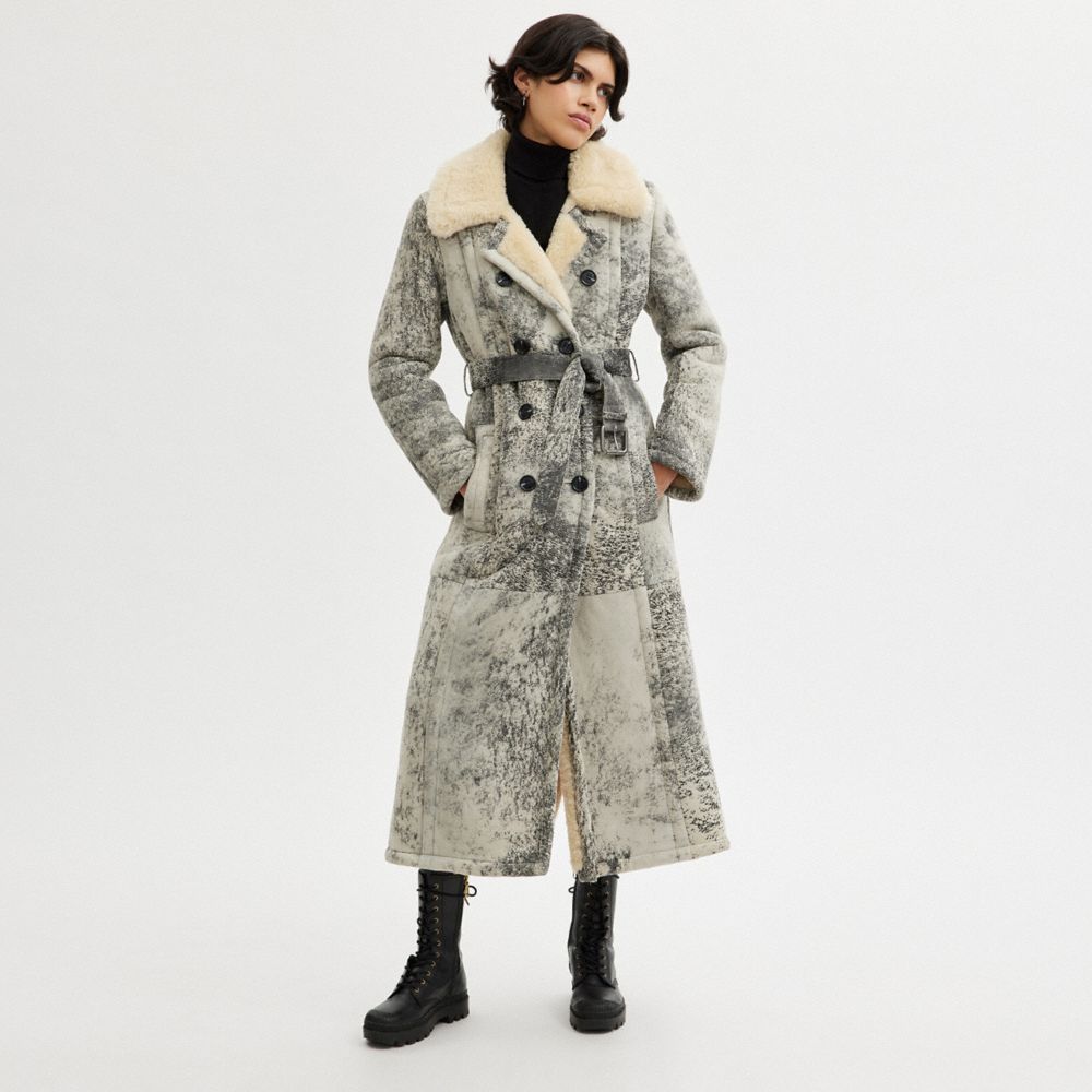 Cappotto Donna Coach Long Shearling Trench Nere | ITLIU393