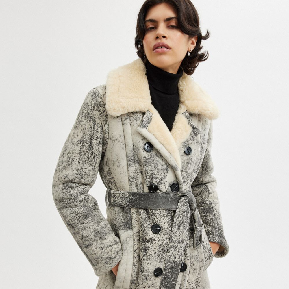 Cappotto Donna Coach Long Shearling Trench Nere | ITLIU393