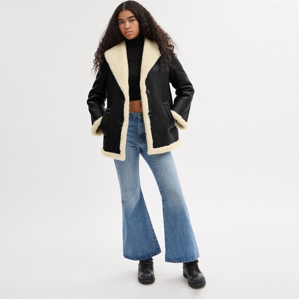 Cappotto Donna Coach Shawl Collar Shearling Nere | ITGSA397