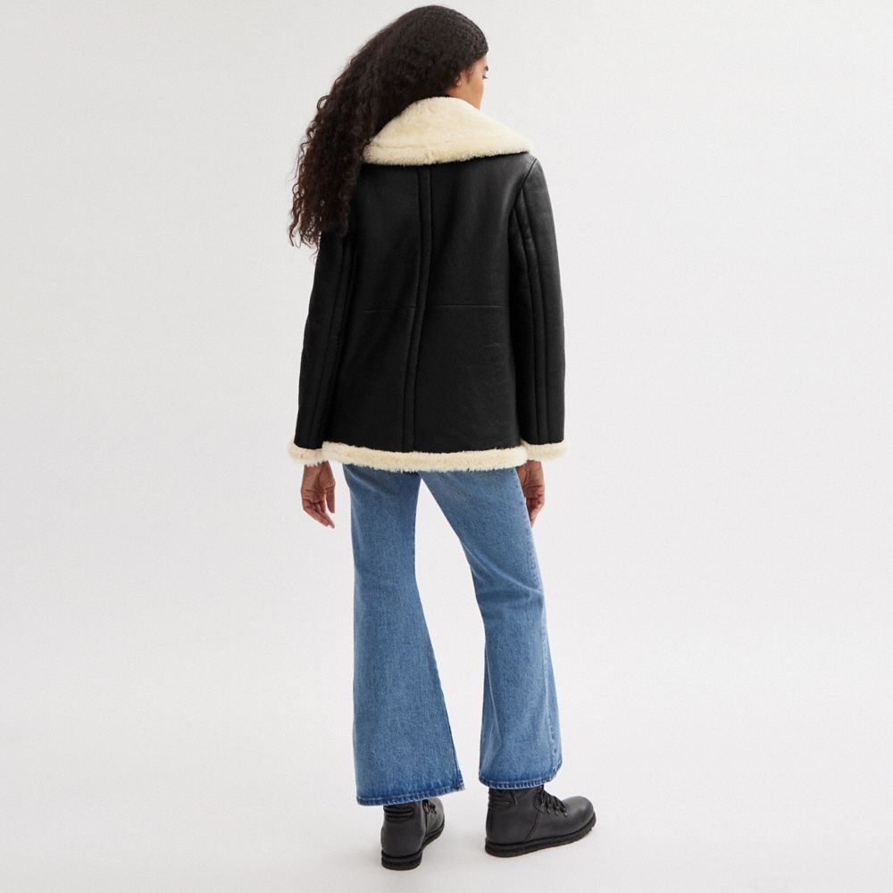 Cappotto Donna Coach Shawl Collar Shearling Nere | ITGSA397