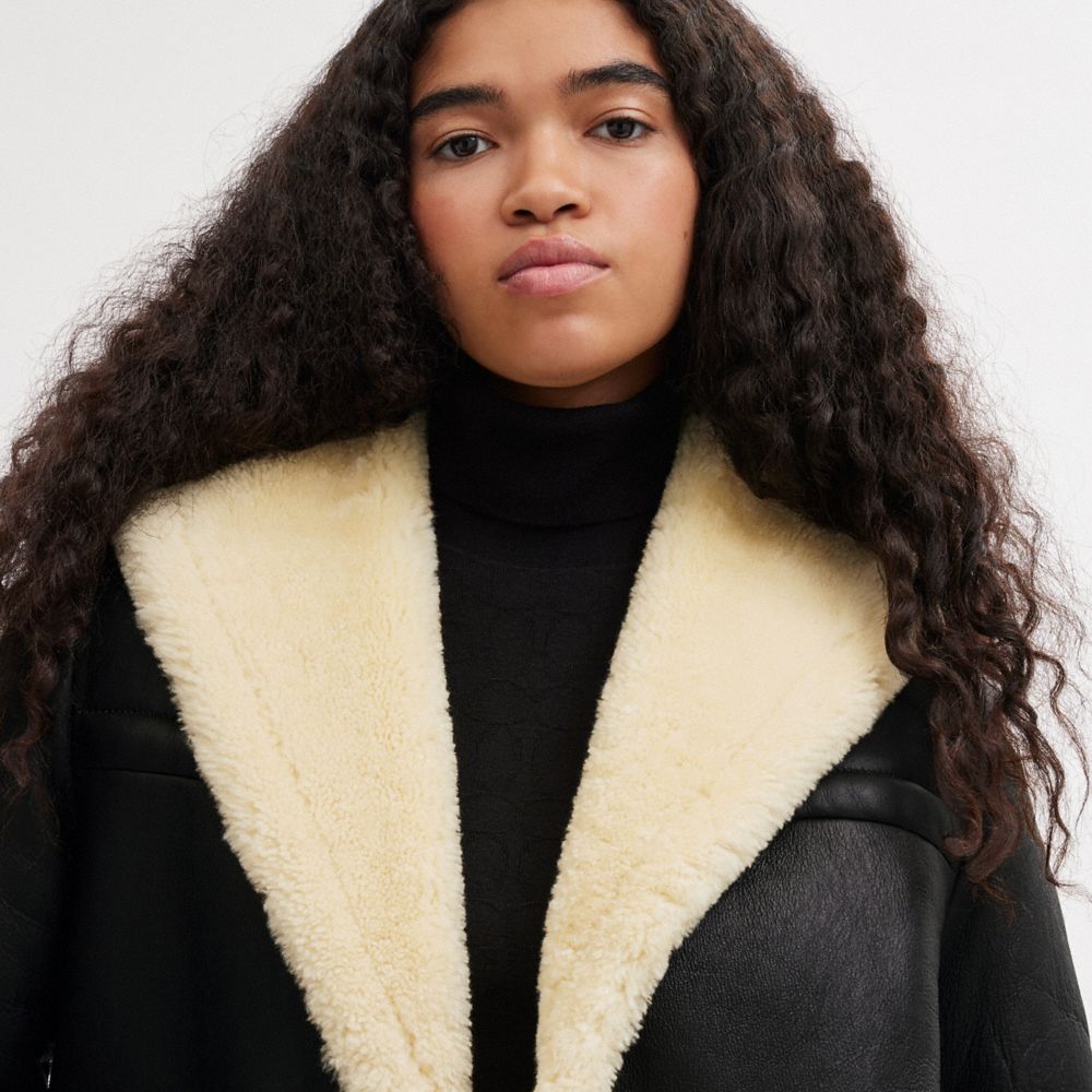 Cappotto Donna Coach Shawl Collar Shearling Nere | ITGSA397