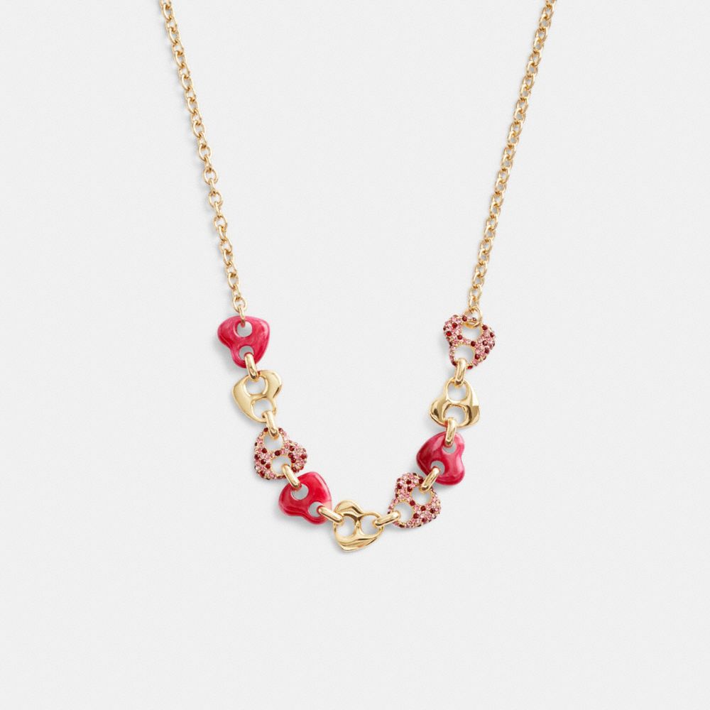 Collana Donna Coach Pavé Hearts Chain Link Oro Rosa Colorate | ITJPO584