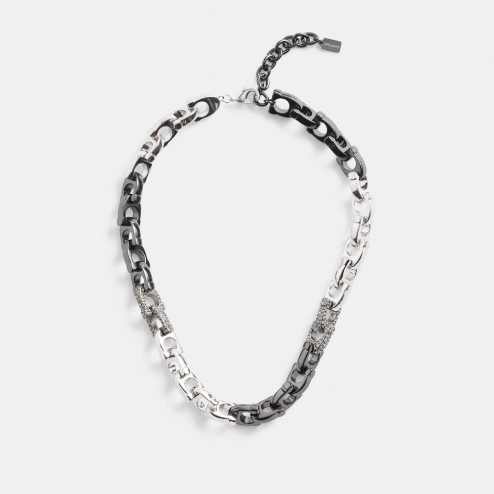 Collana Donna Coach Pavé Signature Mixed Chain Argento | ITLIA586