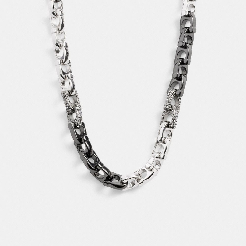 Collana Donna Coach Pavé Signature Mixed Chain Argento | ITLIA586