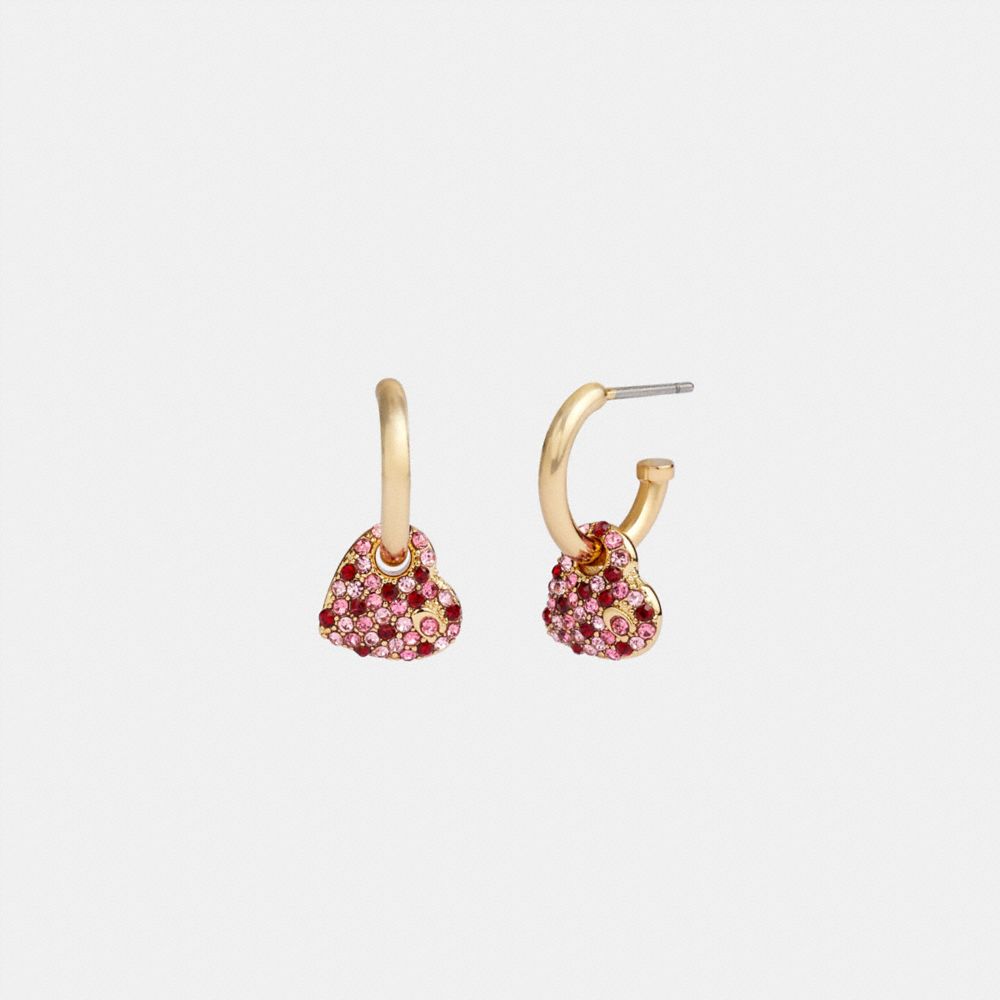 Earring Donna Coach Pavé Heart Huggie Oro Rosa Colorate | ITLIQ549