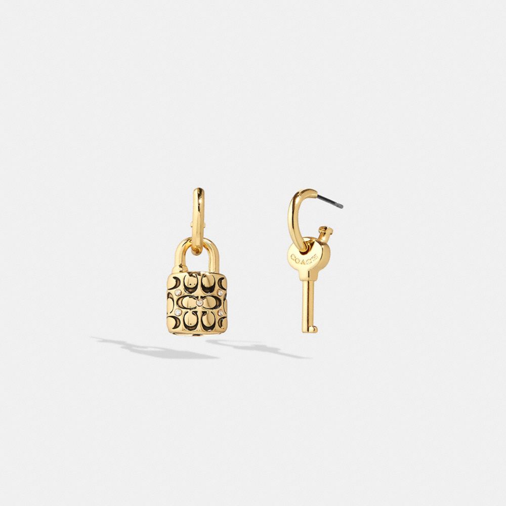 Earring Donna Coach Quilted Padlock Key Mismatch Oro Nere | ITHAR552