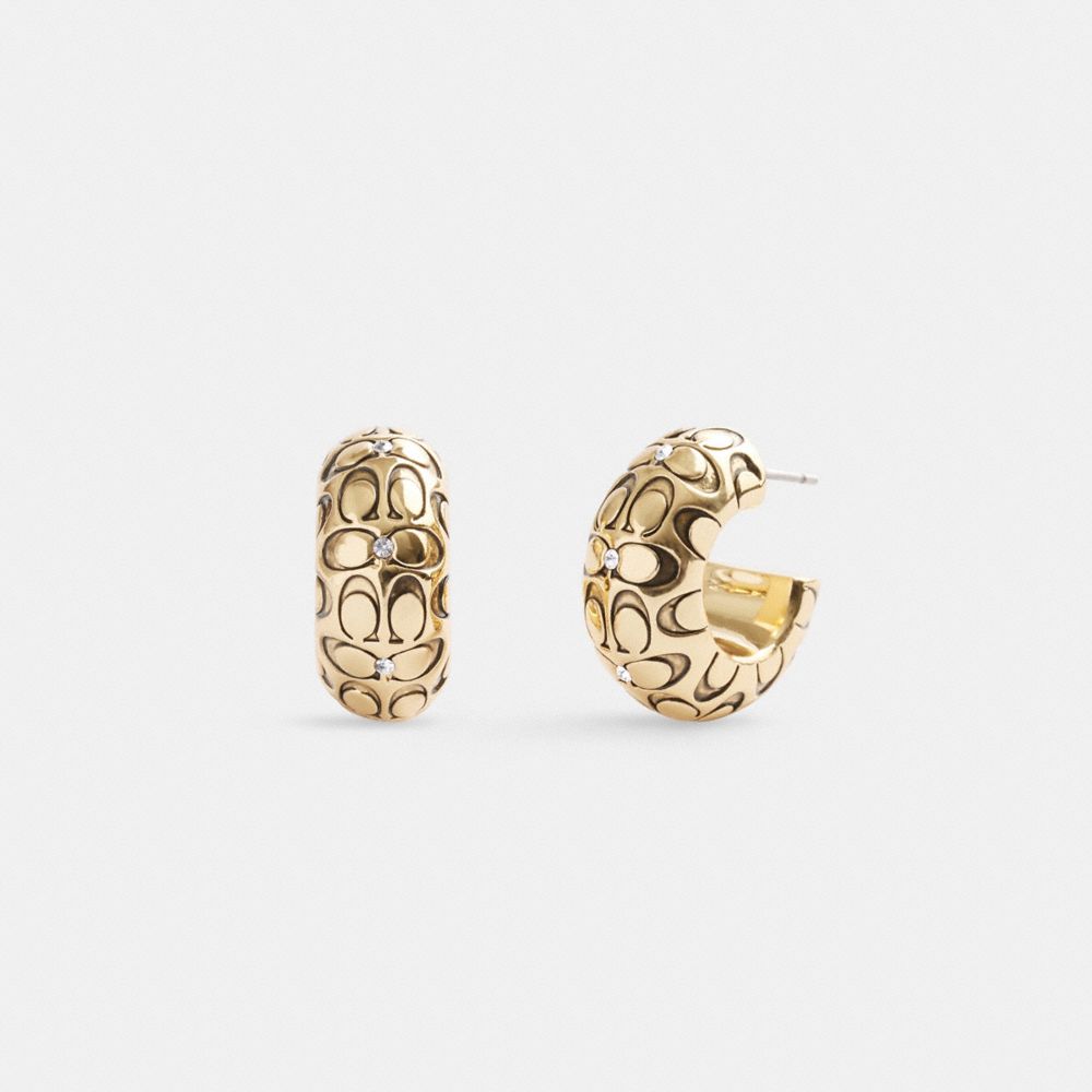 Earring Donna Coach Quilted Signature Chunky Hoop Oro | ITGST553