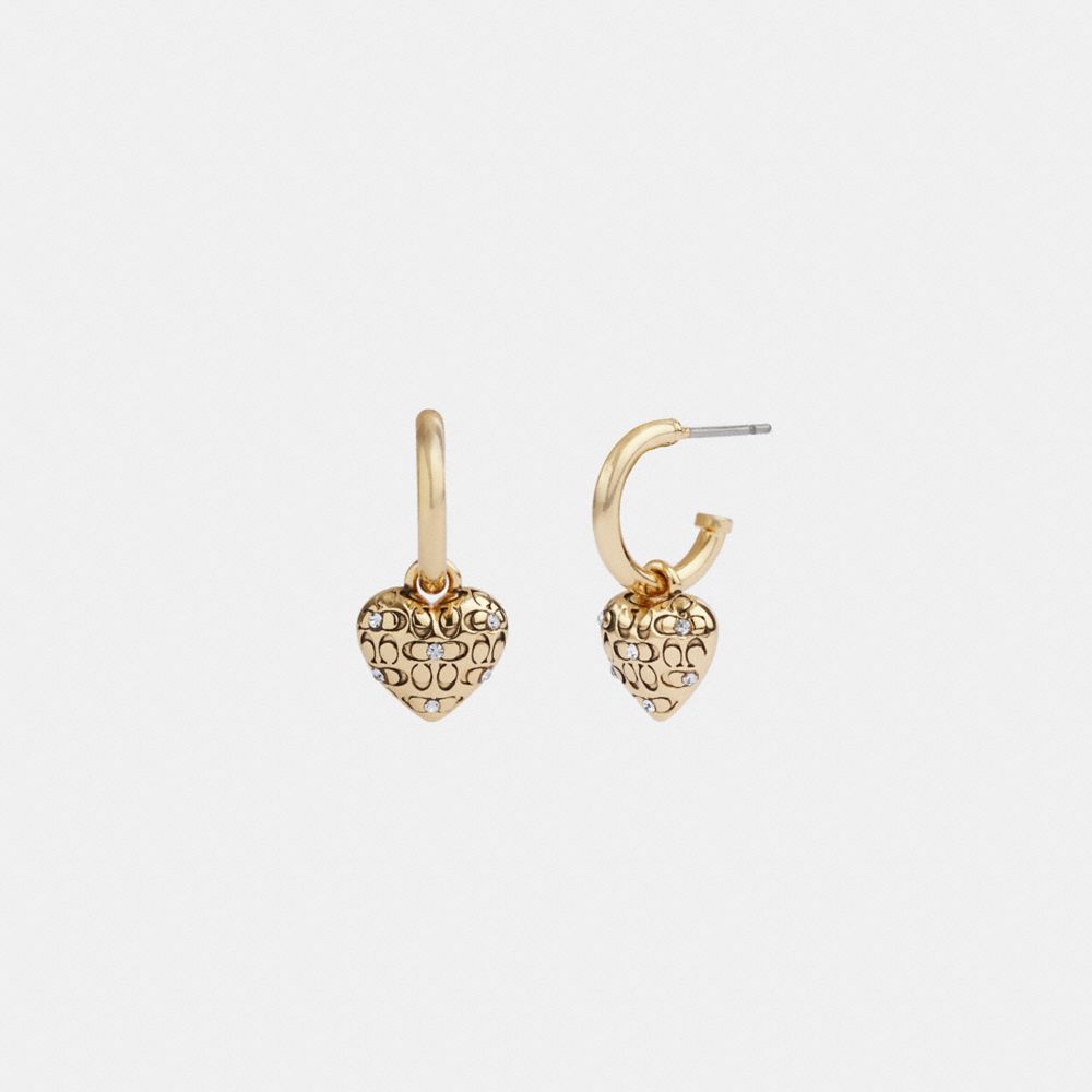 Earring Donna Coach Quilted Signature Heart Huggie Oro | ITDFU555