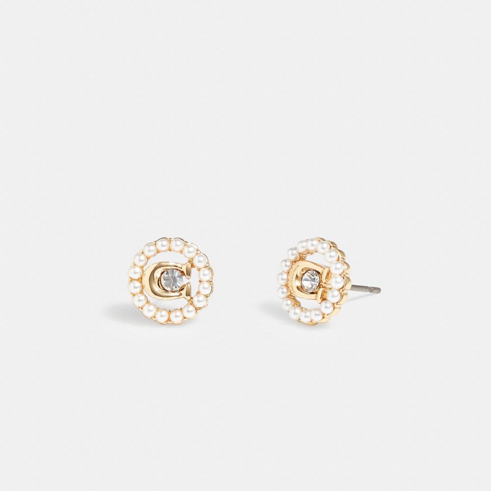 Earring Donna Coach Signature Crystal Pearl Stud Oro | ITOKA559