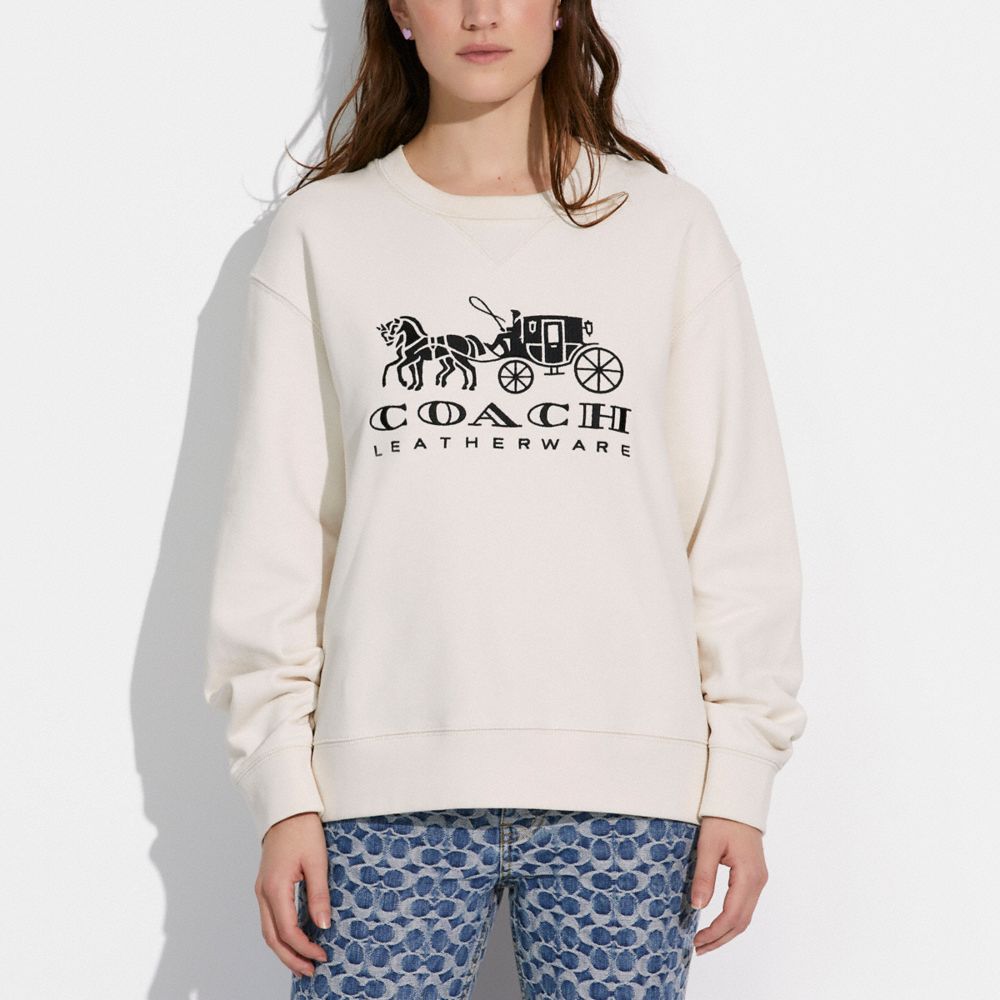 Felpa Donna Coach Horse And Carriage Crewneck In Organic Cotton Bianche | ITNWX488