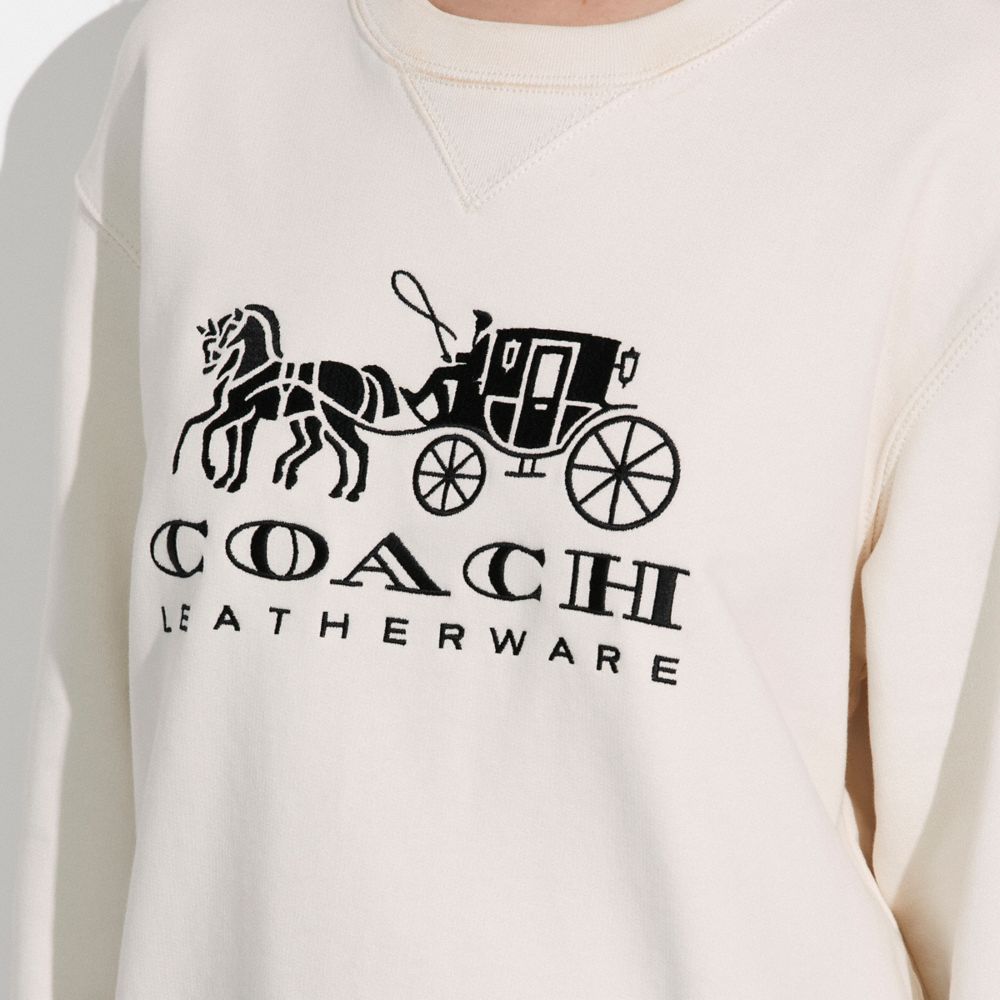 Felpa Donna Coach Horse And Carriage Crewneck In Organic Cotton Bianche | ITNWX488