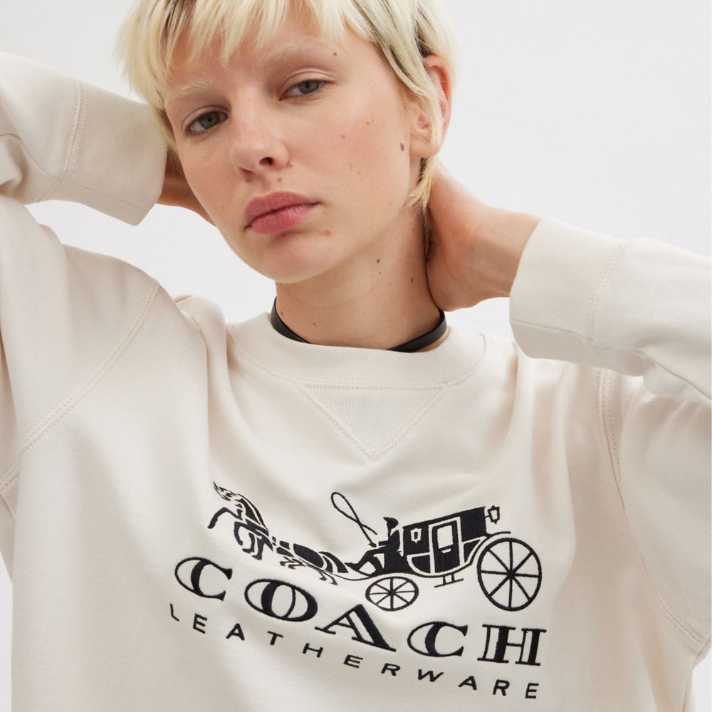 Felpa Donna Coach Horse And Carriage Crewneck Bianche | ITBEZ487