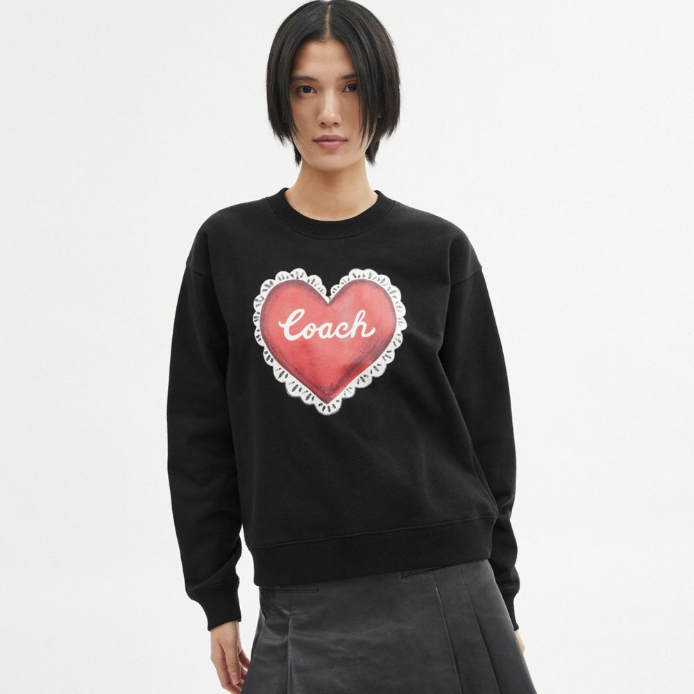 Maglia Donna Coach Heart Crewneck Nere | ITDFO476