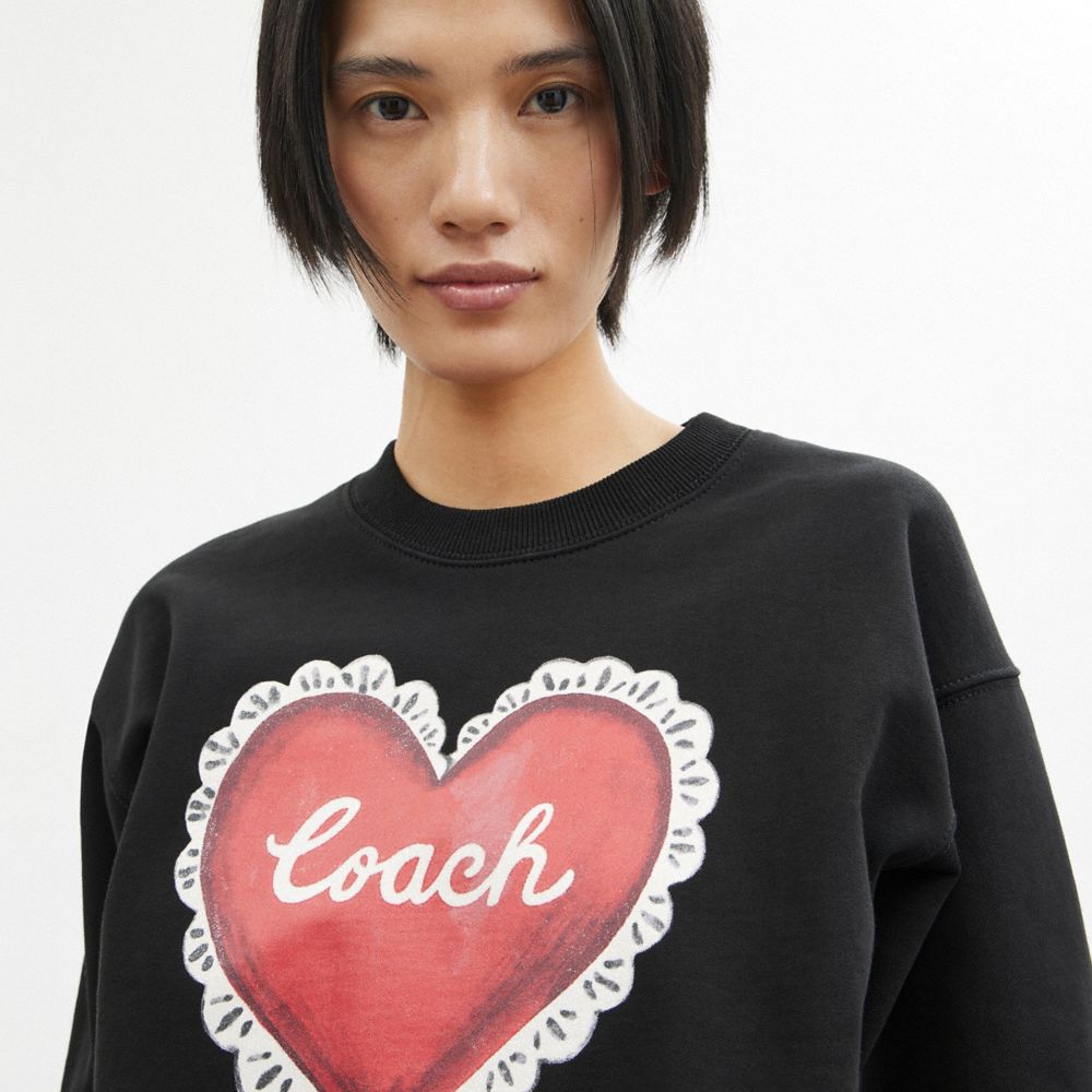 Maglia Donna Coach Heart Crewneck Nere | ITDFO476