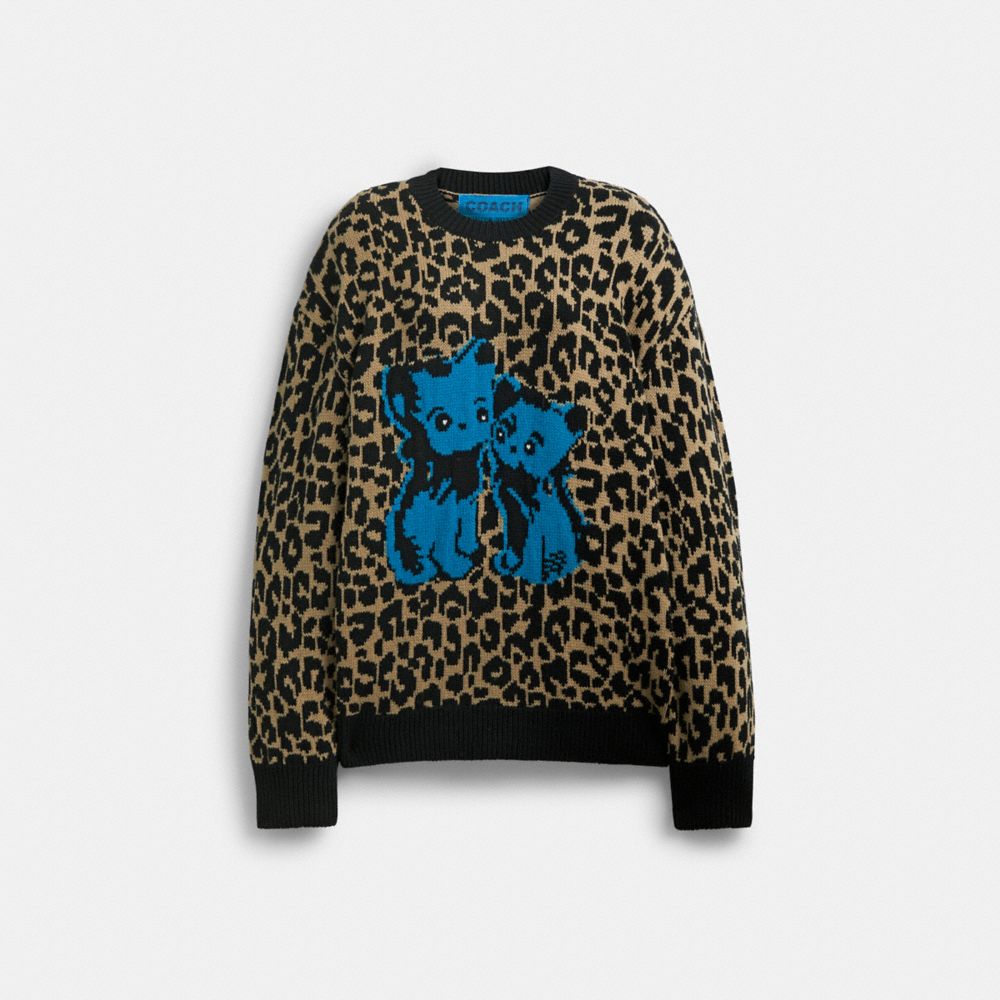 Maglia Donna Coach The Lil Nas X Drop Leopard Print Crewneck Leopardate Colorate | ITZUH483