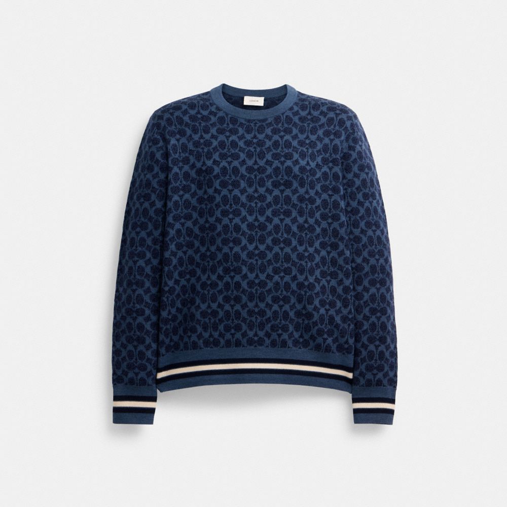 Maglia Uomo Coach Signature Crewneck Blu Scuro | ITMQI178