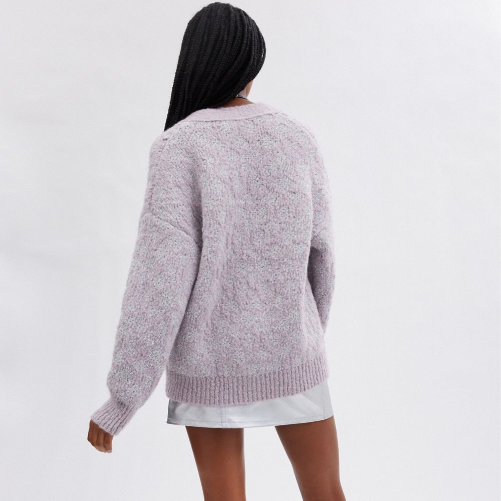 Maglieria Donna Coach Metallic Signature Cardigan Lavanda | ITZUR444